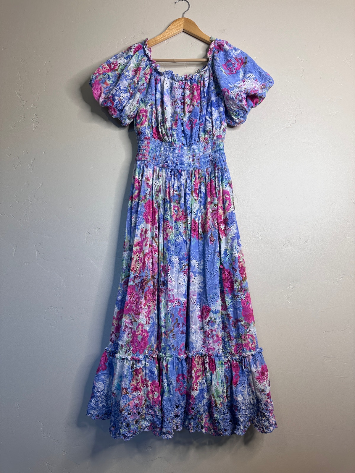 Hemant & Nandita Floral & Eyelet Off-The-Shoulder Maxi Dress Small